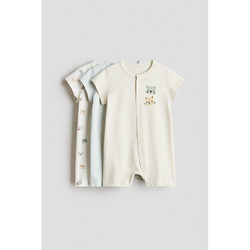 

Детская одежда HM для малышки 2025 Лето Новое поступление 3 предмета Милый клетчатый Мягкий хлопок Слитная пижама 1126406 Light beige/Animal 73/48