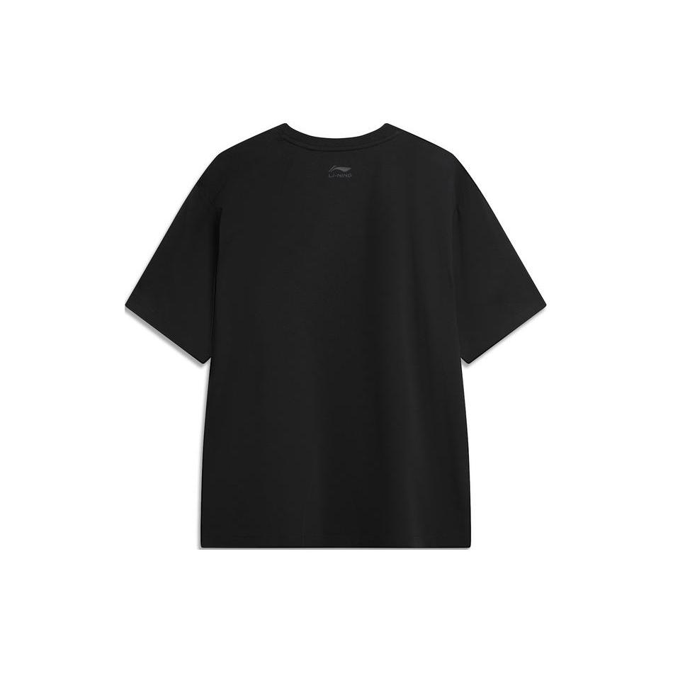 Li Ning Herbal Tea T Shirts Men's Black Crew Neck Moderate Straight Fit AHSU671-1