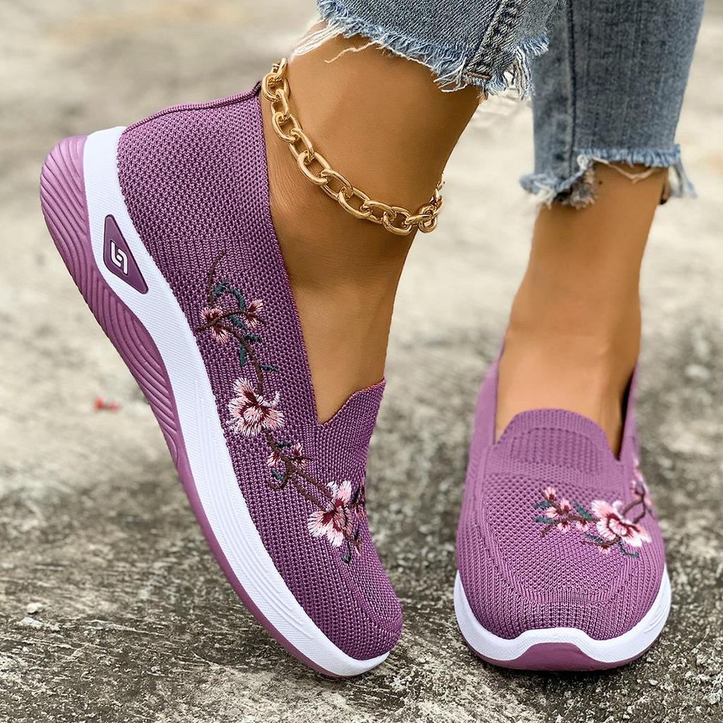 Women's Retro Ethnic Fly-Knit Embroidered Flats - Breathable Spring/Summer Comfort