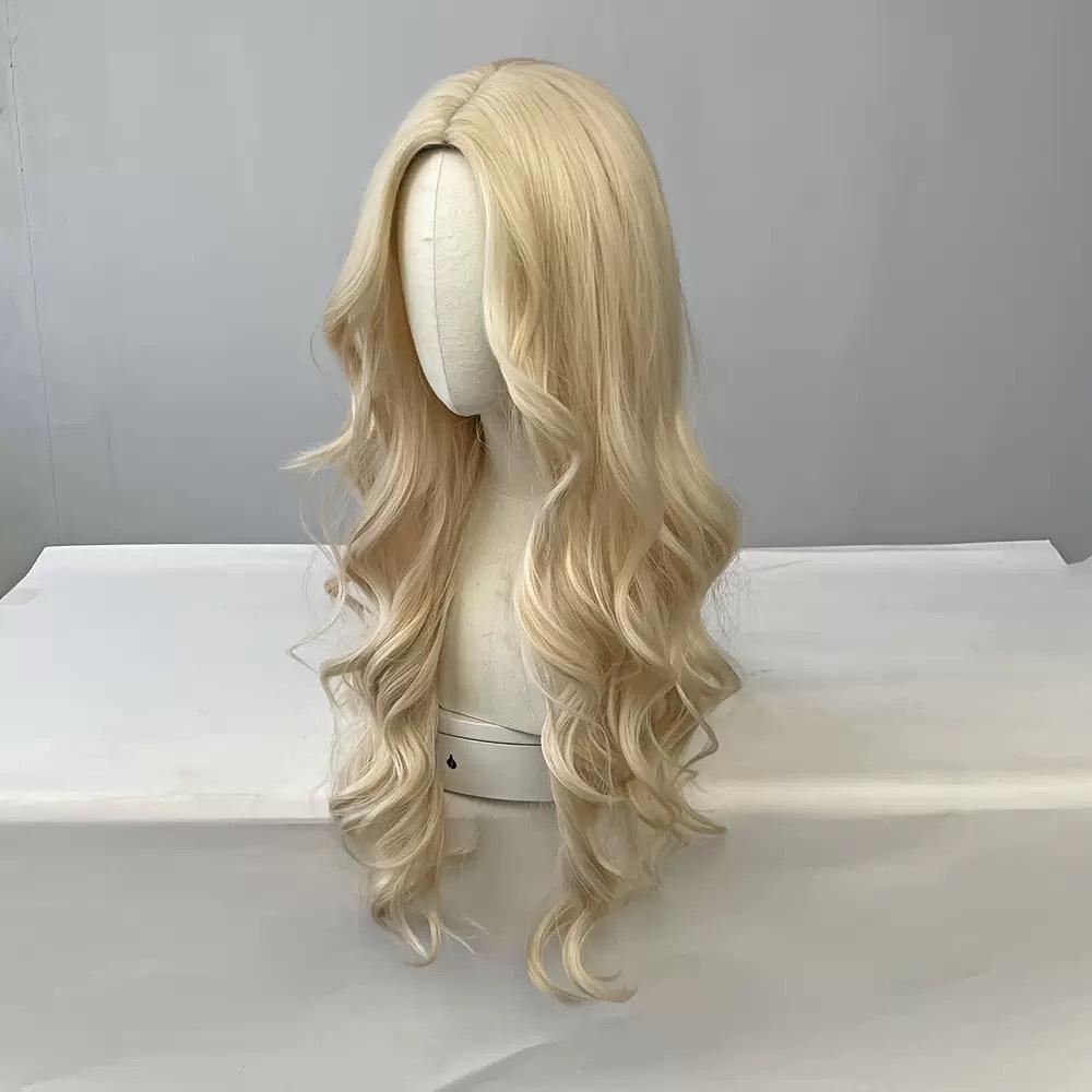 Forehead lace wig female natural medium long hair full head cover type big wave small lace long curly hair simulation hair