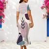 Women Plus Size Geometric Printed V Neck Short Sleeve Fitted Fishtail Dress Black Orange White
