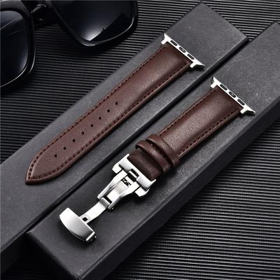 Leather Watchbands for Apple Watch 8 7 6 5 4 3 SE Butterfly Clasp Replace Wrist Strap 38/40/41mm 42/44/45mm Band for Iwatch