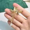 Butterfly Tassel Brooch with Natural Shell and Gold-Plated Zircon Pin Pearl Corsage