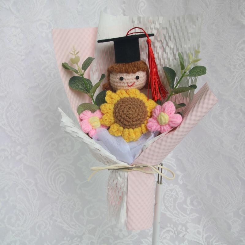 Handmade Yarn Flower Knit Doll Sunflower Bouquet - Creative Graduation Gift for Boys and Girls' Birthdays