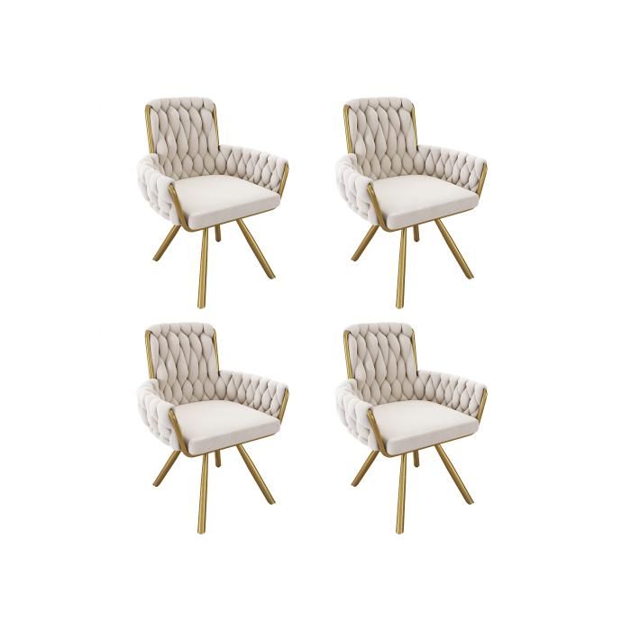 Chaises de salle à manger - MUVOE - Lot de 4 - Velours beige - Pivotantes 360° - Accoudoirs