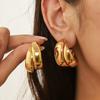 Elegant Double Layer Gold Chunky Hoop Earrings for Women Fashion Exaggerated Smooth C-Shaped Drop Earring Statement Jewelry Gift
