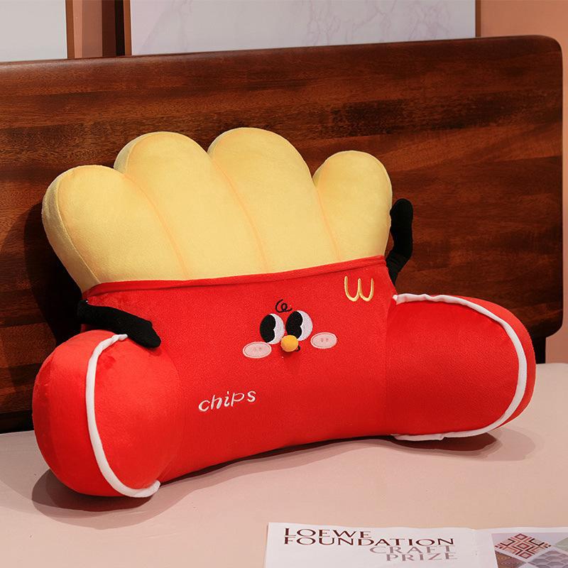 Cartoon Burger Fries Waist Rest Girls Bedside Cushion Waist Protection Soft Bag Dormitory Bed Playing Mobile Phone Reading Pillow Cushion