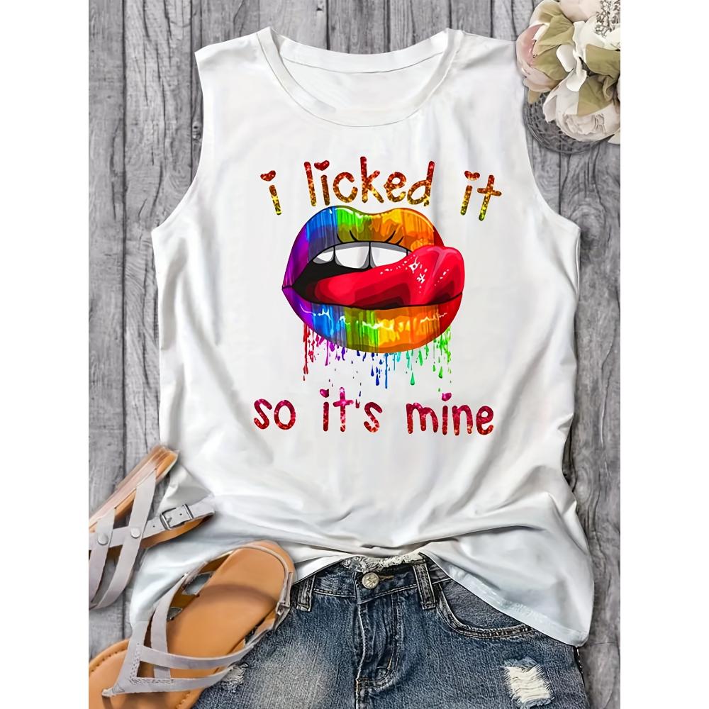 

Свободная, большая, дышащая и удобная майка без рукавов с летним цветным принтом букв и губ, подходит для женщин 4XL