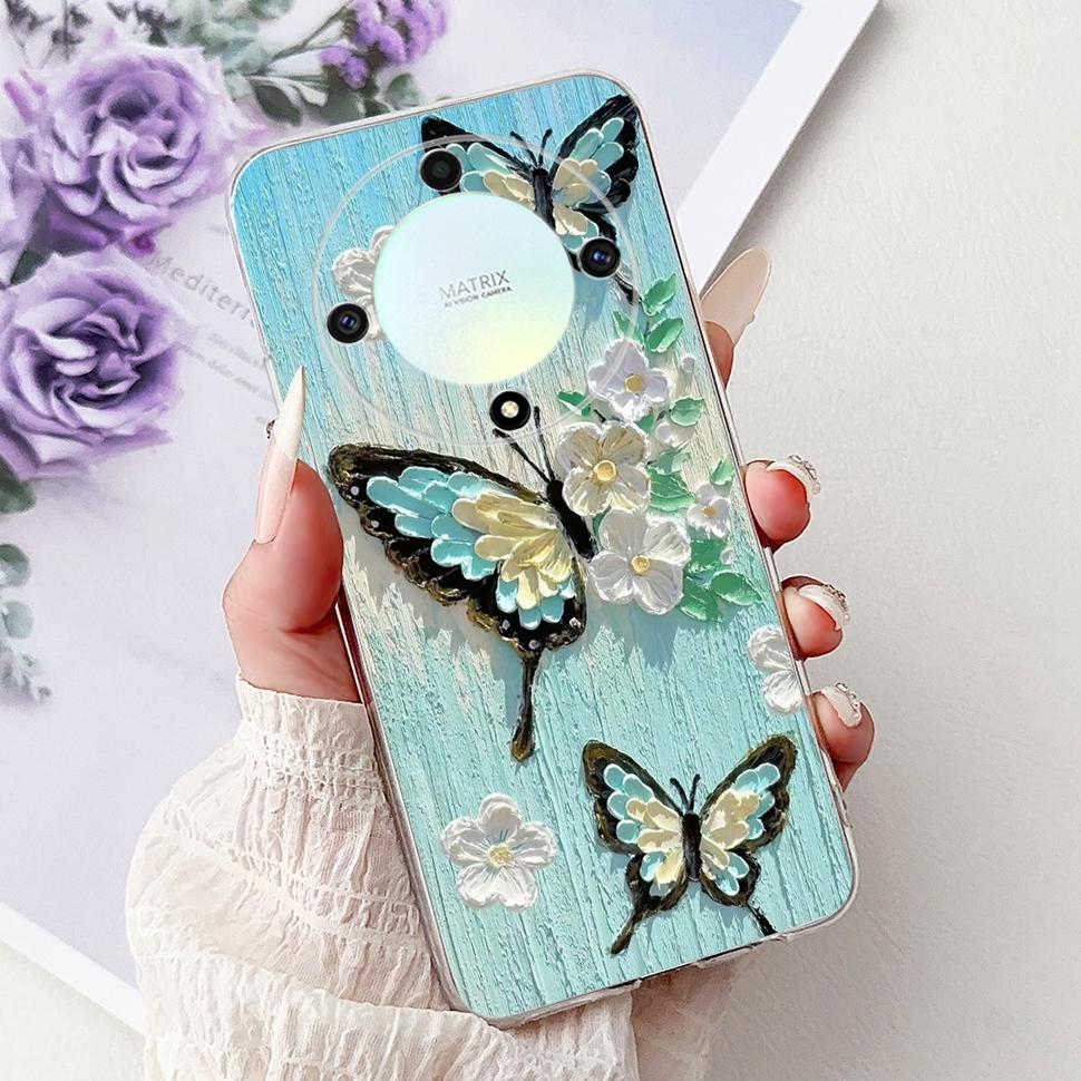 For Honor X9b 5G Case Flowers Butterfly Painted Cover Soft Silicone Casing For Honor X9 X9 b HonorX9b 5G Phone Case