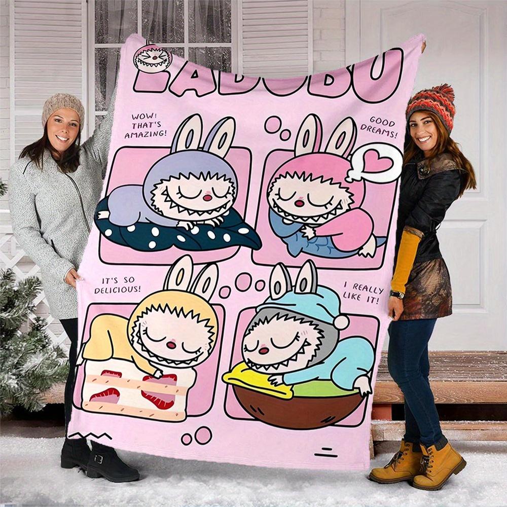 1pc Bunny, LABUBU, Food Digital Printed Flannel Blanket, Super Soft Plush Fleece Bed Cover, Multipurpose Four Season Blanket for Sofa, Bed,