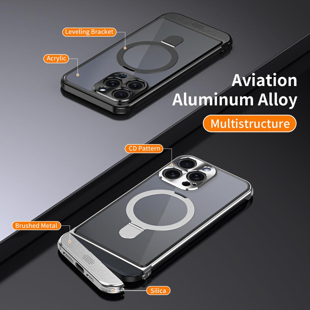 For iPhone 14 Pro Max Magnetic Case Aromatherapy Acrylic+Aluminum Alloy Kickstand Cover