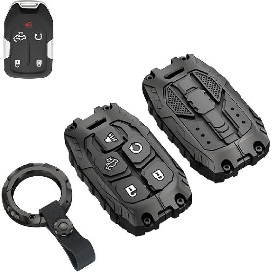 Heavy Key Fob Cover Case Protector For Chevy, Keychain, Accessories For Chevy Suburban Tahoe 2015 2016 2017 2018   GMC Yukon (Type-C 6 Buttons)