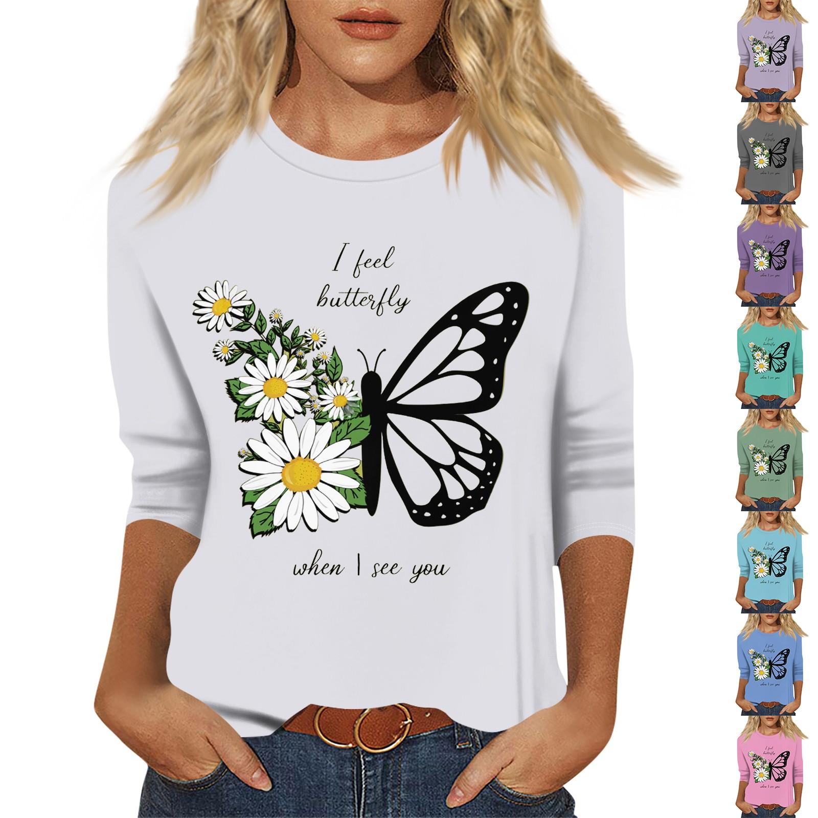 

Women s Fashion Casual Three-quarter Sleeve Floral Print Pullover Top M