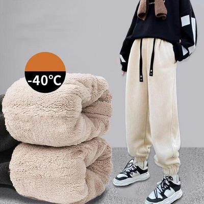 Boys Girls Lambswool Pants Children Winter Thick Warm Trousers Kids Padded Casual Sweatpants Teens Plush Velvet Clothing