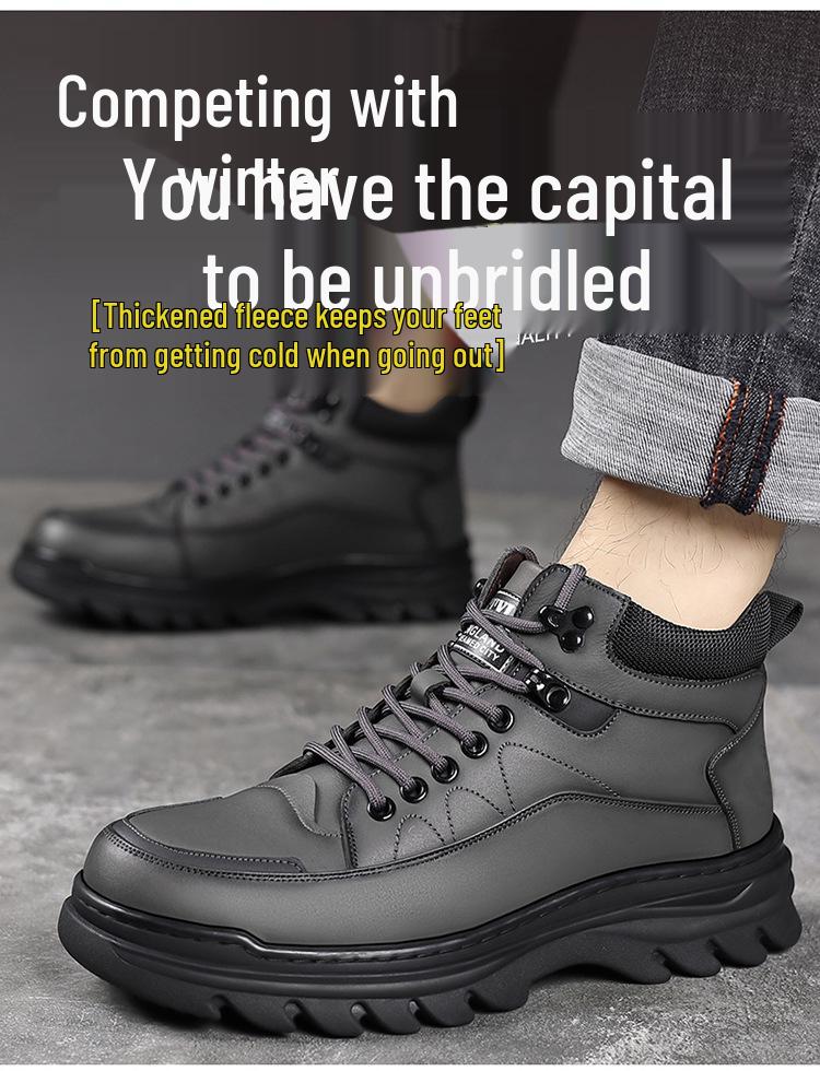 Men's 2025 Winter High-Top Cotton Leather Shoes - Warm, Non-Slip Casual Dad Shoes and Trendy Snow Boots.