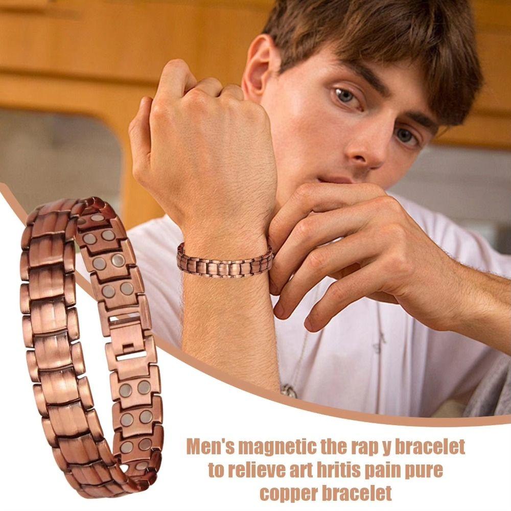 Red Copper Full Magnetic Bracelet Retro Style Men Bangle Magnetic Stone Bracelet  Festival Party