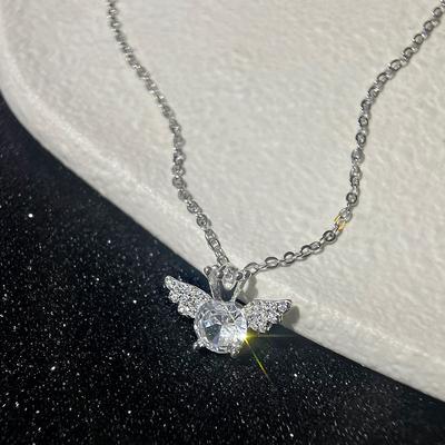 Sparkling Diamond Crown Wings Love Pendant Necklace Women's Clavicle Chain Light Luxury High End Niche Design
