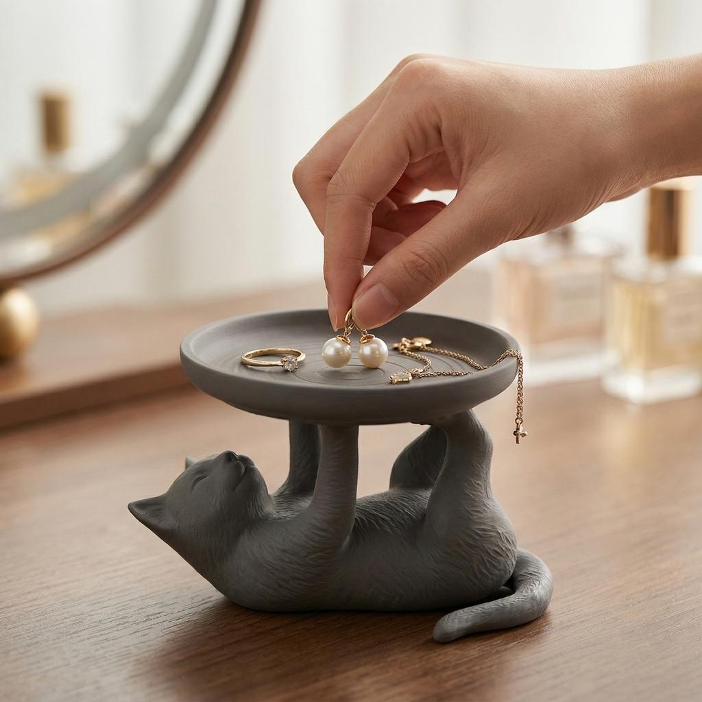Cat Shaped Jewelry Tray Desktop Organizer Small Storage Dish for Rings Earrings and Accessories Decorative Desk Catchall
