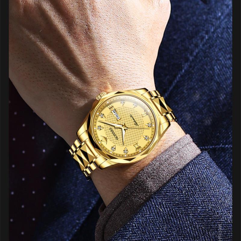 OUPINKE  New Business and leisure Men's Watch Automatic Mechanical Watch Stainless Steel Business Double Calendar Waterproof High-end Watch