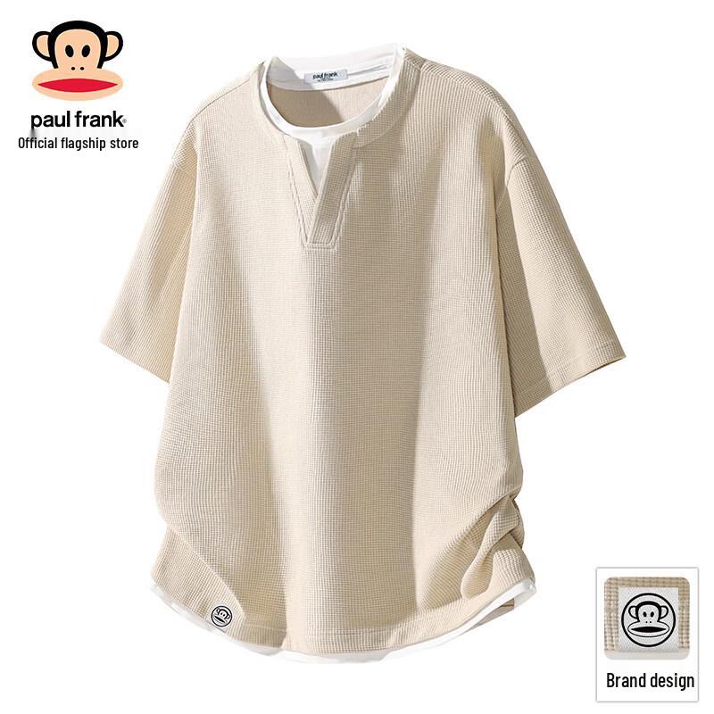 Paul Frank Men s 2026 Summer Faux Two-Piece V-Neck Short Sleeve T-Shirt 3XL бежевый