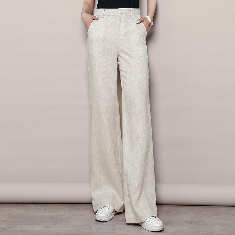 111% linen wide-leg pants for women, summer thin cooling high-waist loose casual pants, women's long pants, old money style linen pants
