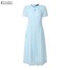 ZANZEA Women Casual Round Neck Lace Patchwork Elegant Short Sleeve Dress