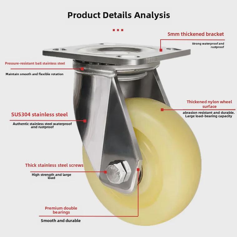 Robustes, wasserdichtes Nylon-Lenkrad aus Edelstahl 304 mit Bremse (4", 5", 6", 8").