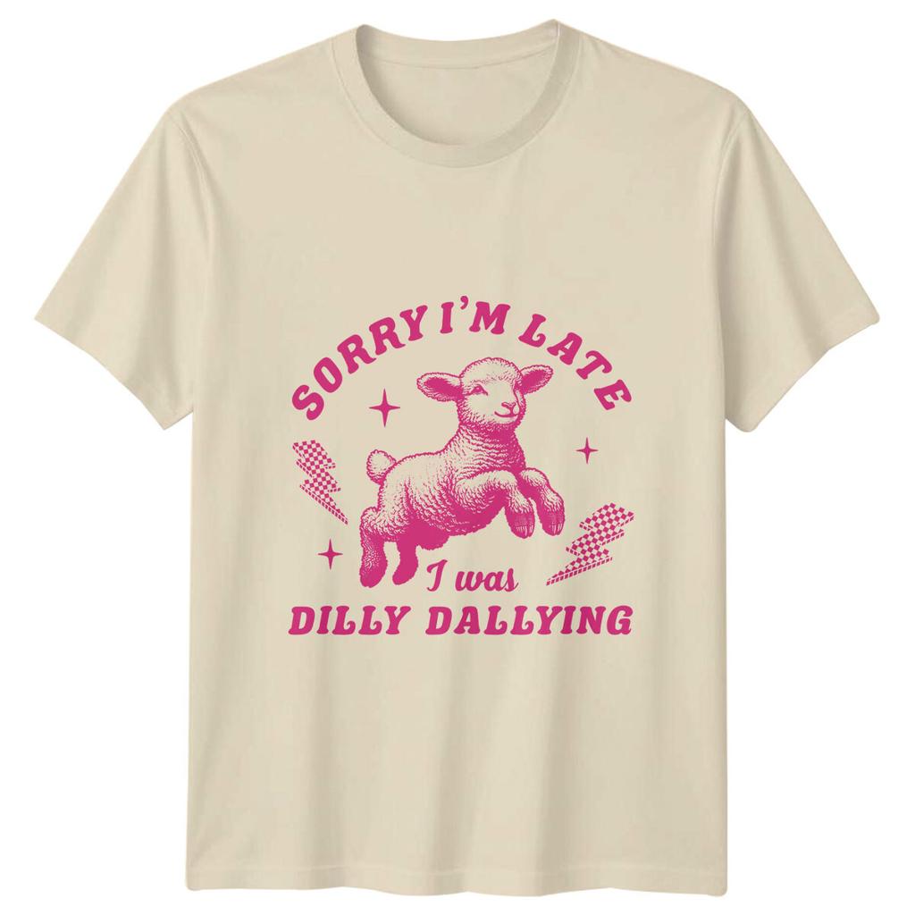 Sorry Im Late Dilly Dallying Retro Lamb Graphic Novelty TShirt