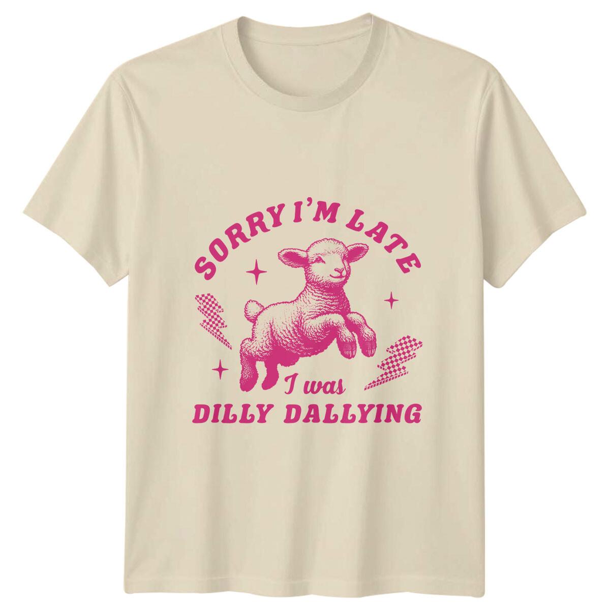 Sorry I m Late Dilly Dallying Retro Lamb Graphic Novelty T-Shirt XXL