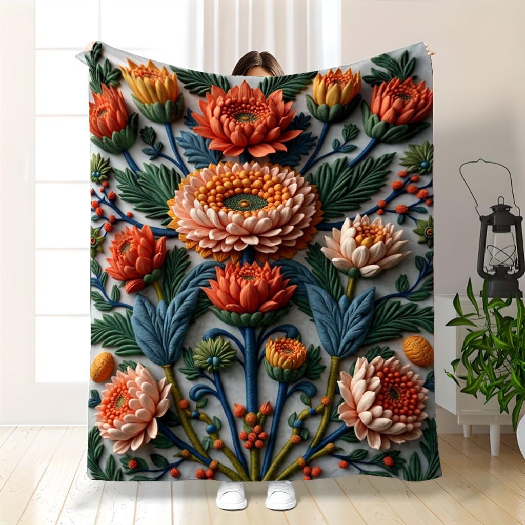 Винтажное лоскутное одеяло с цветочным узором - Уютный мягкий легкий плед 70x100cm