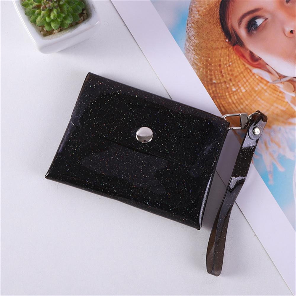 PVC Transparent Coin Purse Wallet Earphone Lipstick Storage Bag with Keychain Wrist Strap Girls Portable Key Case Card Holder
