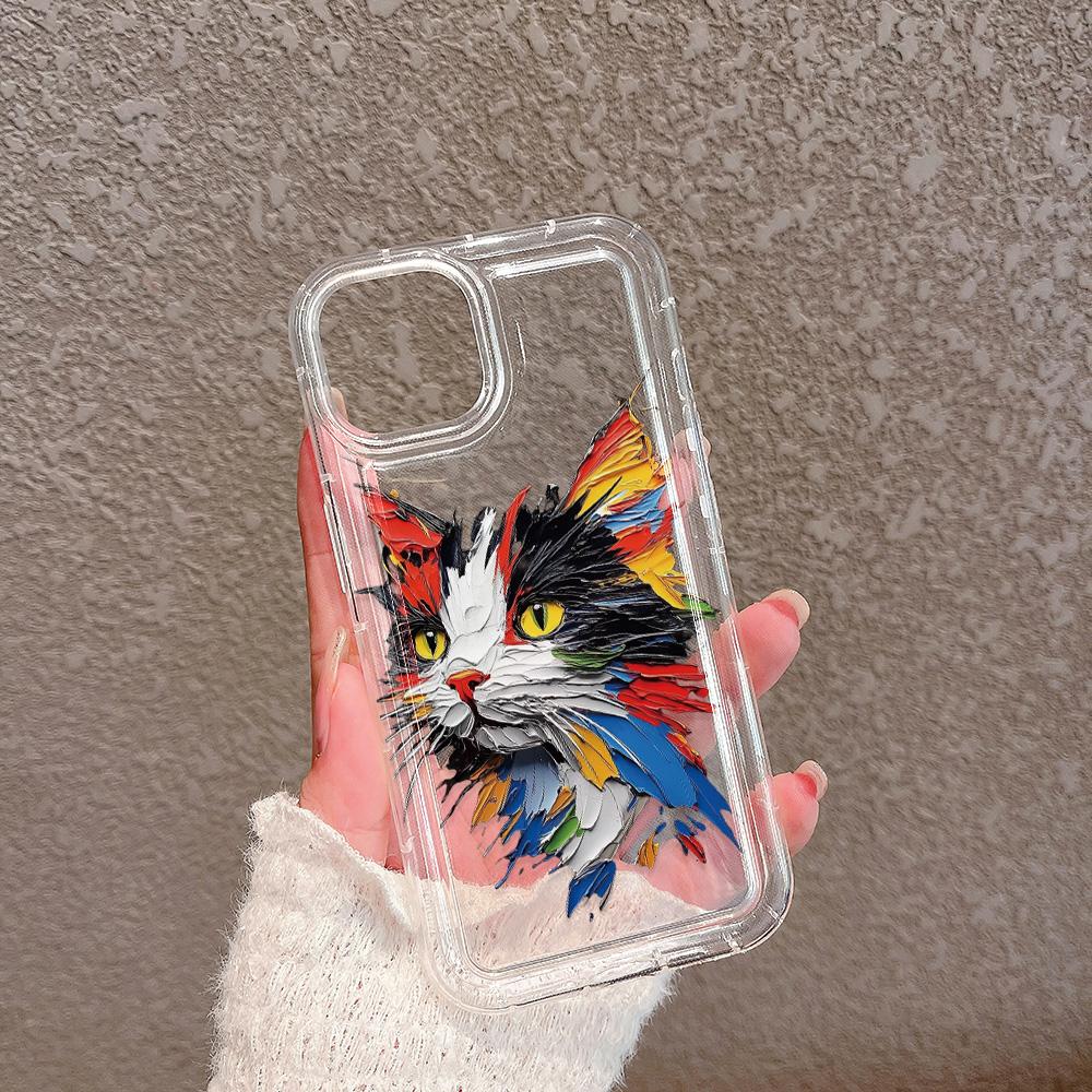 Watercolor Cat Phone Case for iPhone16 16pro 16E 15 Pro Max 11 12 13 14 Plus 7 8 XS Silicone Shockproof Case