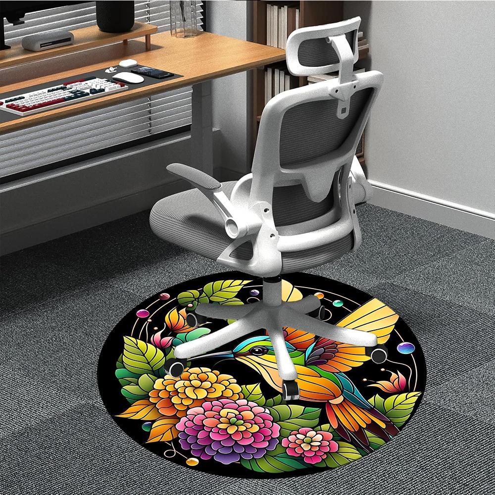 1pc Hummingbird Flowers Office Round Area Rug, Indoor Mat Suitable ForOffice, Under Office Chairs Bedroom Living Room Home Decor, Room Decot111