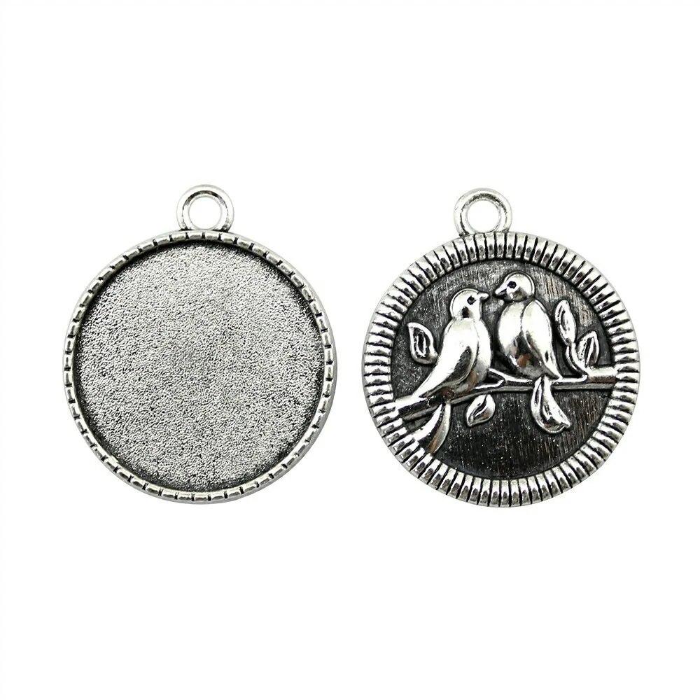 Ajuste Redondo 25Mm Cabujón de Cristal Base Bandeja de Montaje Color Plata Antigua Componentes Decoración Hecho a Mano Para Fabricación de Joyas