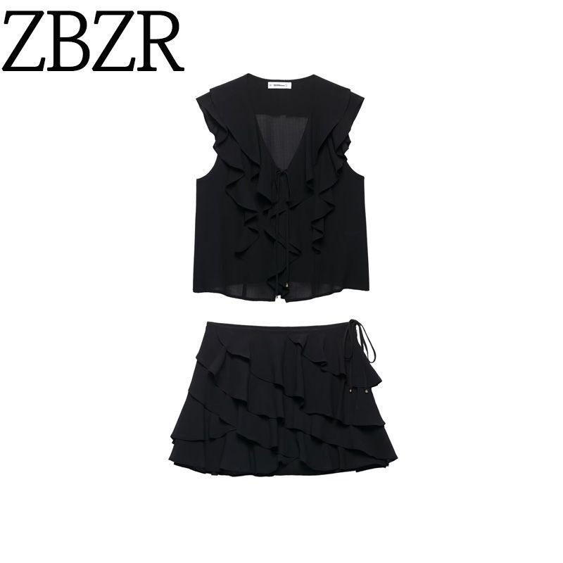 Zbzr Spring New Women Clothes Western Style Laminated Decoration Sleeveless V-neck Shirts Match Short Dress 8372079 800