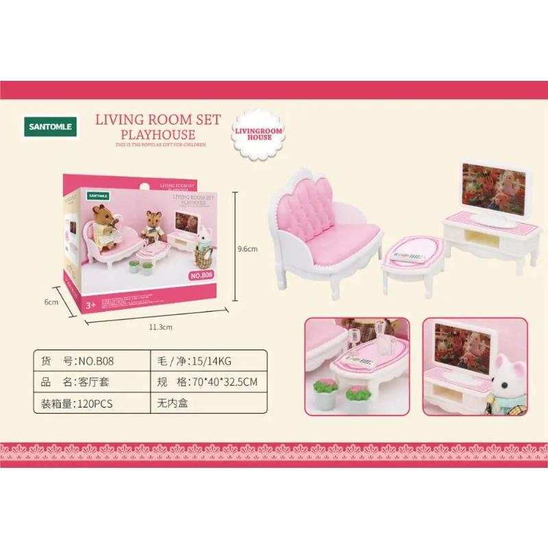 Forest Home Animal Family Mini Rabbit Villa Living Room Kitchen Bedroom Garden Micro Furniture Set Girl Pretend Play Toy Model