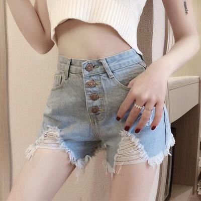 Kadınlar İçin İlkbahar ve Yaz Aylarında Yüksek Belli Denim Şortlar Kore Versiyonu Bol Kesim Zayıflatıcı Delikli Moda Dış Giyim İçin Sıcak Şortlar