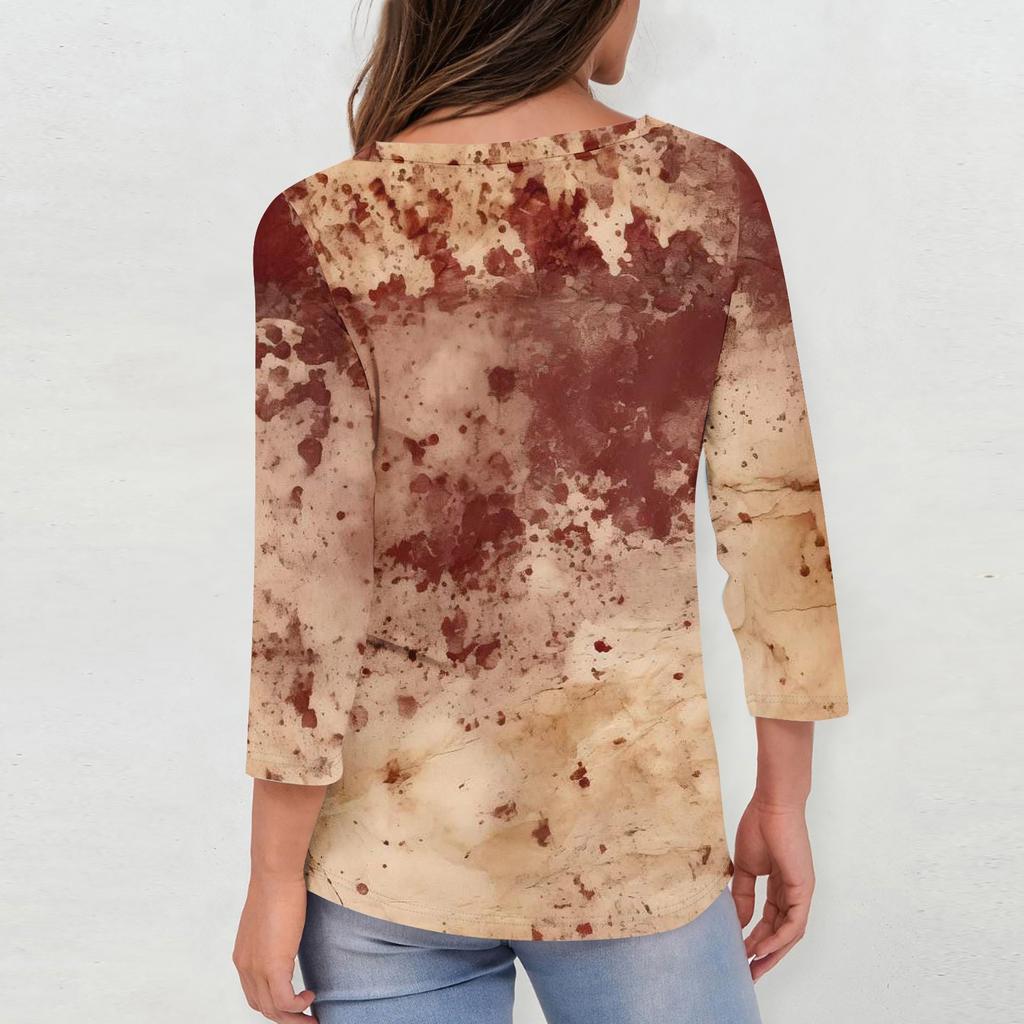 3/4 Sleeve Shirts For Women Cute Print Graphic Tees Blouses Casual Plus Size Basic Tops Pullover