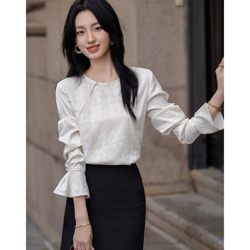 New Chinese Style Floral Buttoned Blouse XL