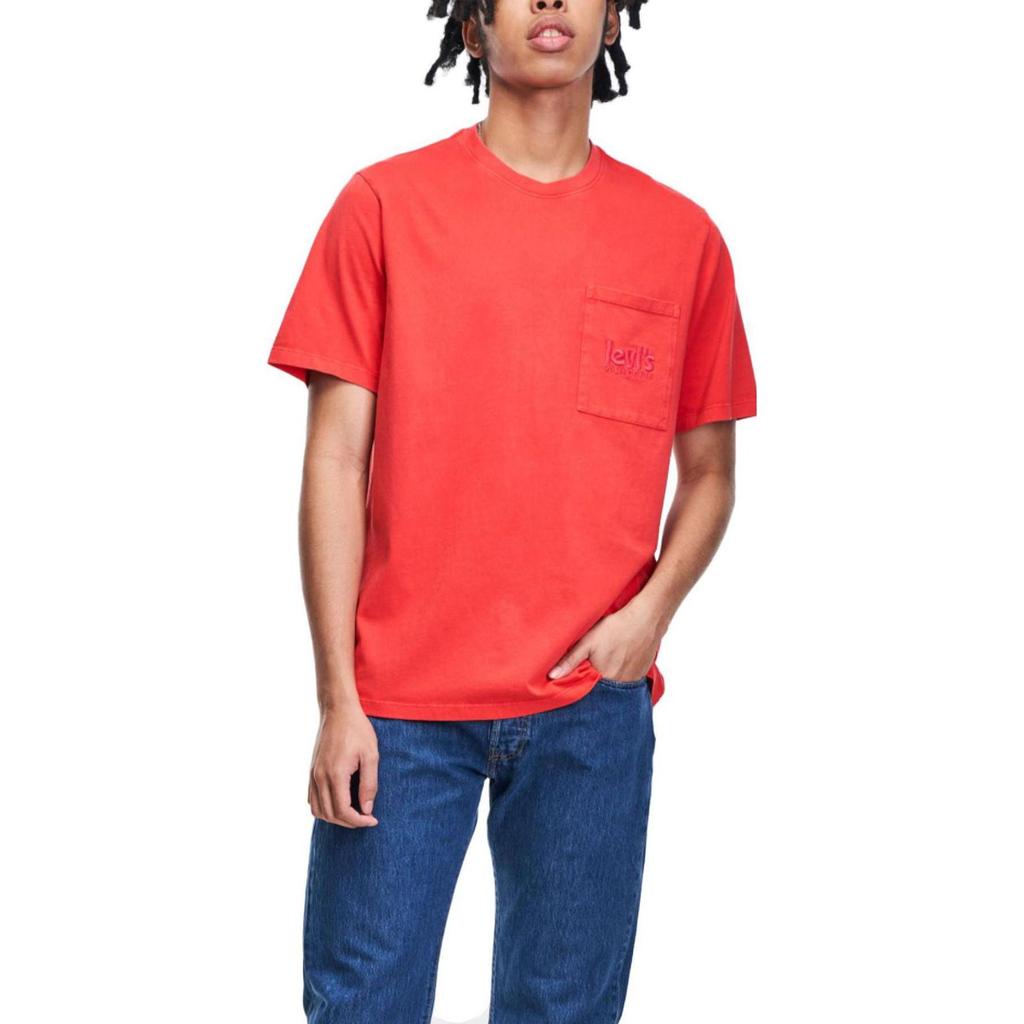 Levis Solid Color Pocket Crew Neck Short Sleeve T-Shirt Men Tops Red A3697-0000