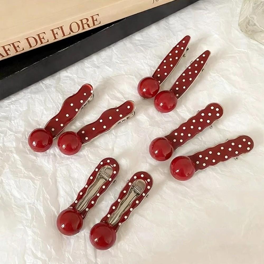 Red Retro Hair Clip Polka Dot Duckbill Hair Clips Sweet Bangs Clip  Hair Styling Accessories