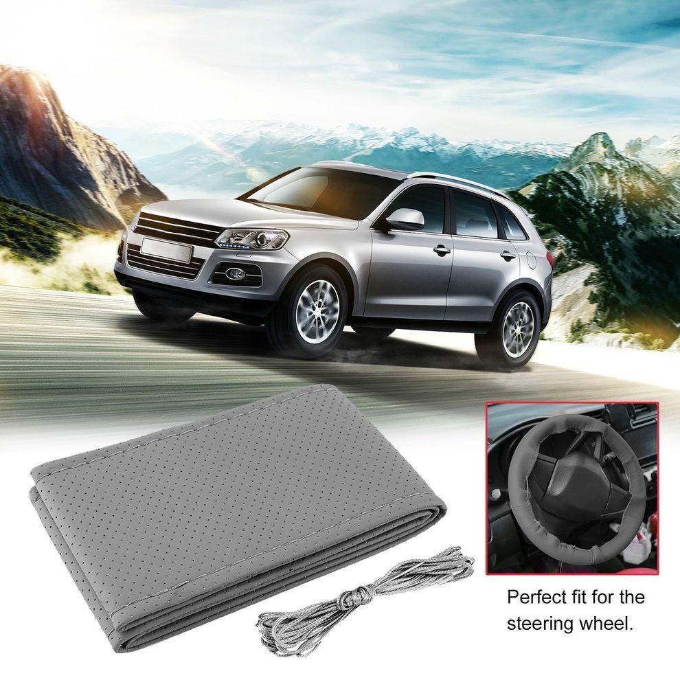 Capacul volanului mașinii din microfibră împletitură din piele moale pe volan cu fir de ac Decorare mașină DIY