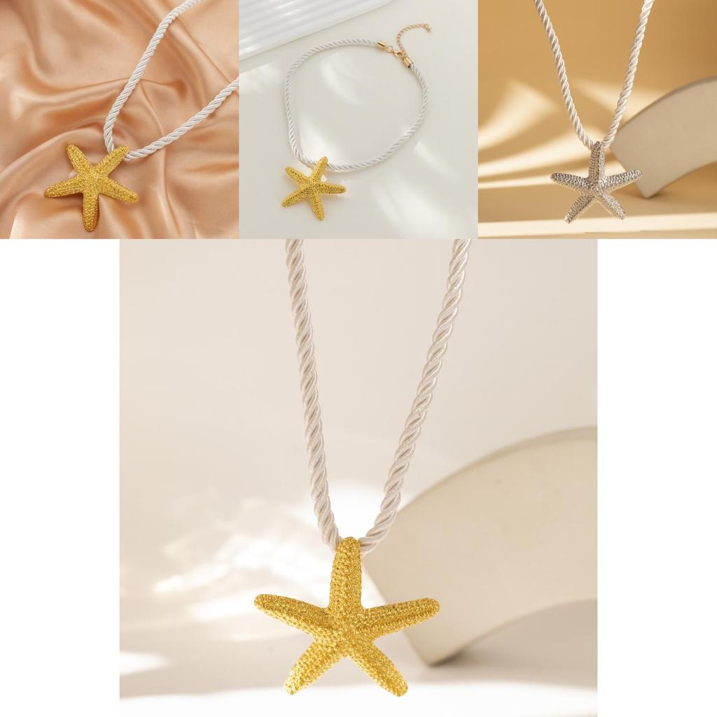 Elegant Yellow Starfish And Shell Alloy Pendant Necklace For Vacation Party Accessories