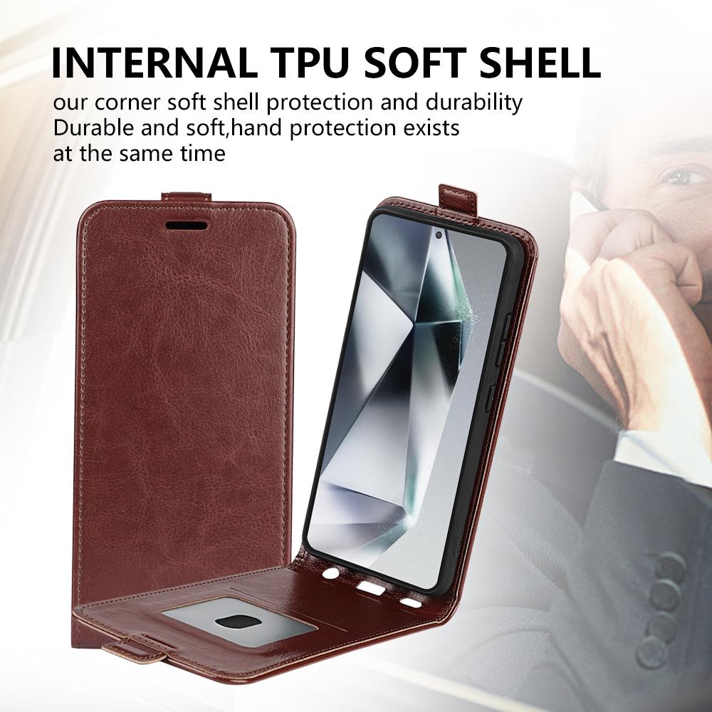 Etui na Samsunga Galaxy S25 Ultra z przegródkami na karty, skórzane etui na telefon z klapką pionową