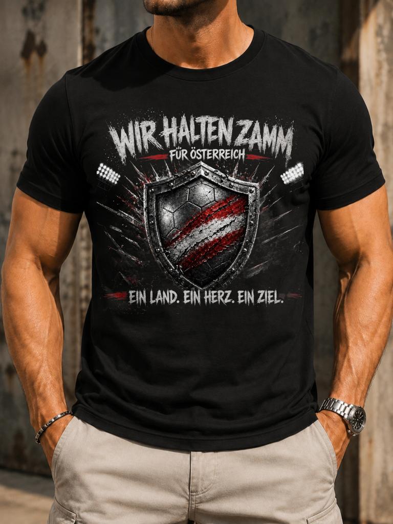 Wir Halten Zamm Fur Osterreich Rugged With Austrian Stripe Stadium Lights And Gritty Unity Text Unisex All TShirt