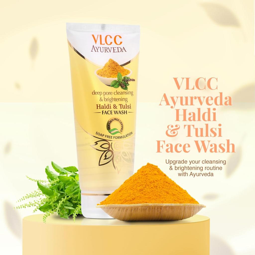 VLCC Ayurveda Deep Pore Cleansing Haldi & Tulsi Face Wash 100ml X 4 Pack Brightening