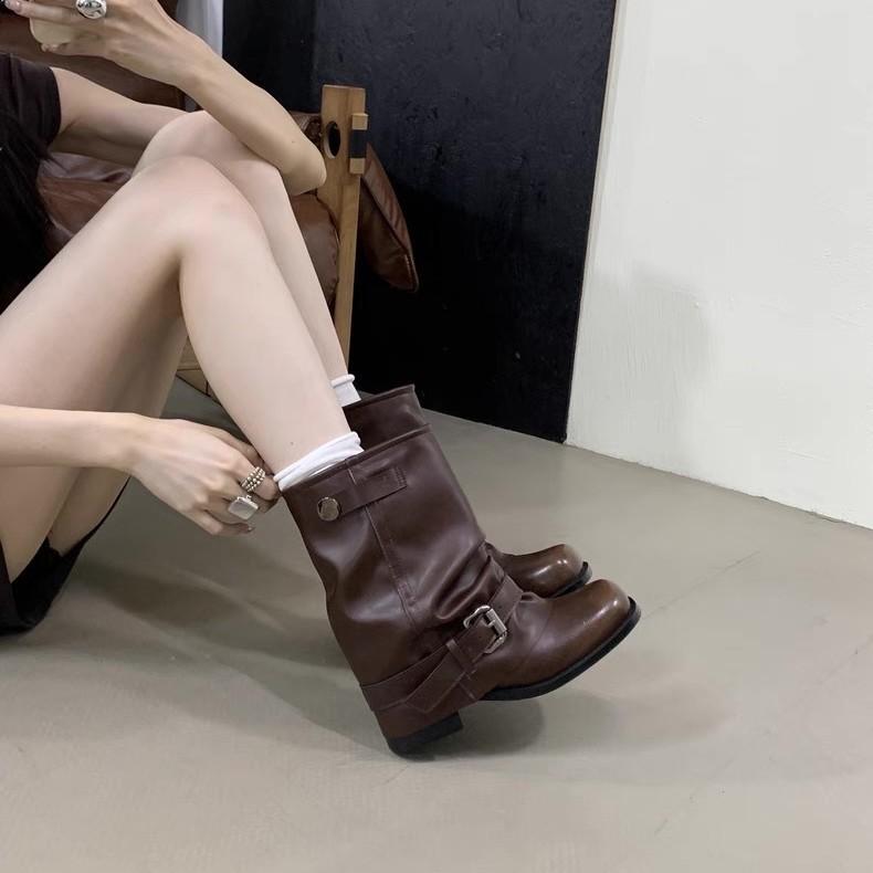 Cowhide Babes Pants Short Boots Women'S Pleated Pile Boots Vintage British Maillard West Martin Boots Women'S Boots