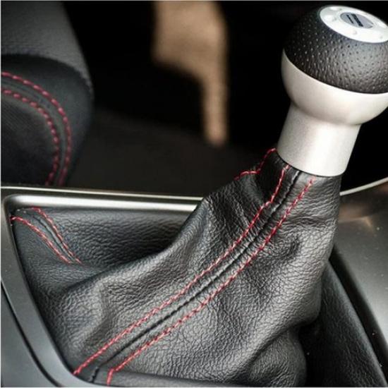 Black PVC LeatherRed Stitch ManualAuto Gear Shift Knob Shifter Boot Cover