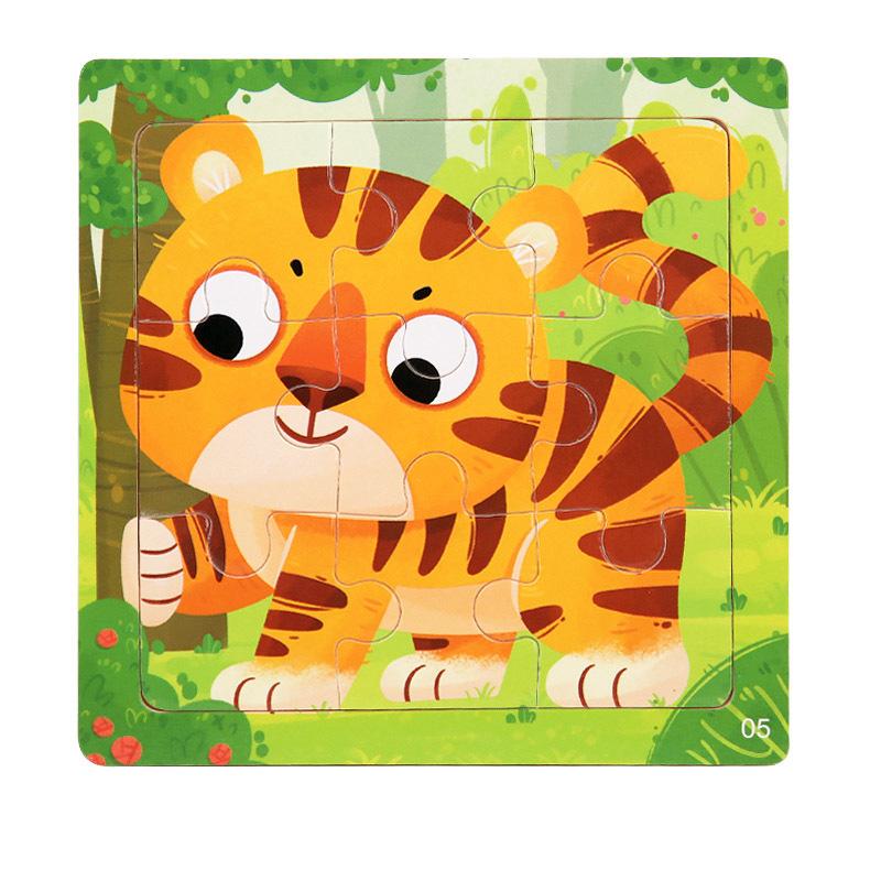 11x11cm New Wooden 3d Puzzle Cartoon Animal Dinosaur Early Learning Educational Montessori Wooden Puzzle Toys for Kids