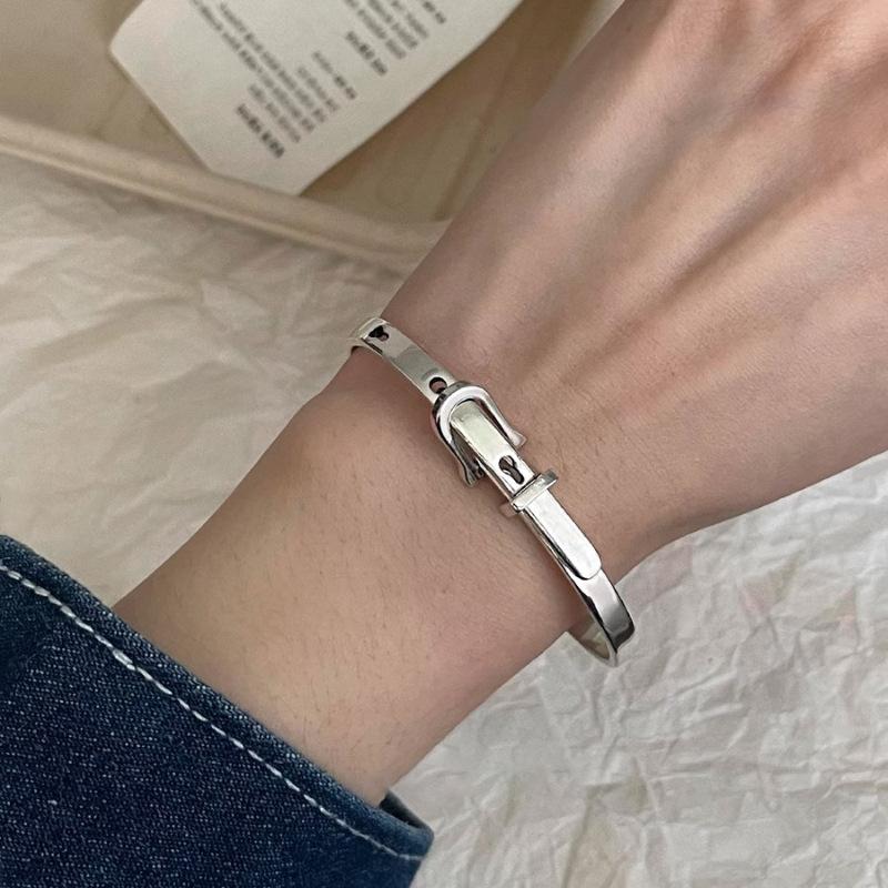 PANJBJ 925 Sterling Silver Irregular Geometry Texture Bangle Bracelet for Women Girl Minimalism Jewelry Gift Dropshipping